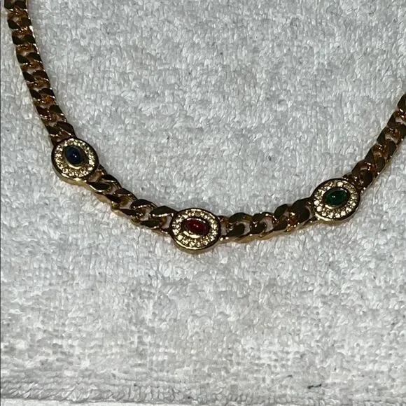 Elegant Gold Necklace with Multicolor Gemstones - Picture 2 of 2
